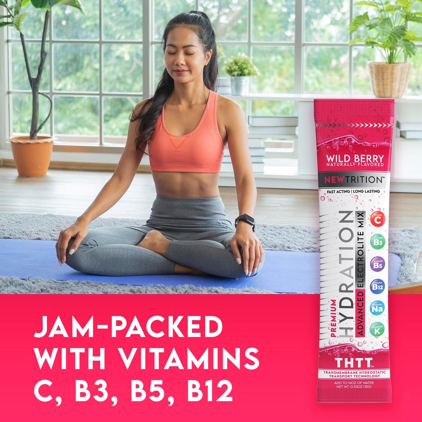 Hydration Powder Packets with Electrolytes, Fast-Acting Hydrate with Vitamins C & D, Wild Berry Flavor, 24 Servings