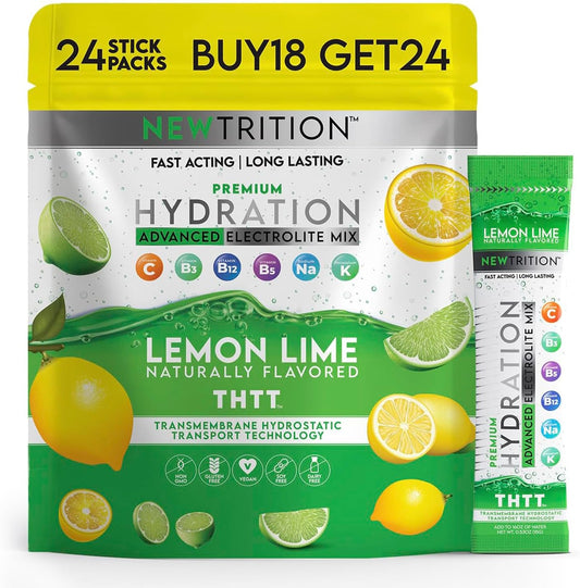 Hydration Powder Packets with Electrolytes, Vitamins C & D, Lemon Lime Flavor - 24 Servings