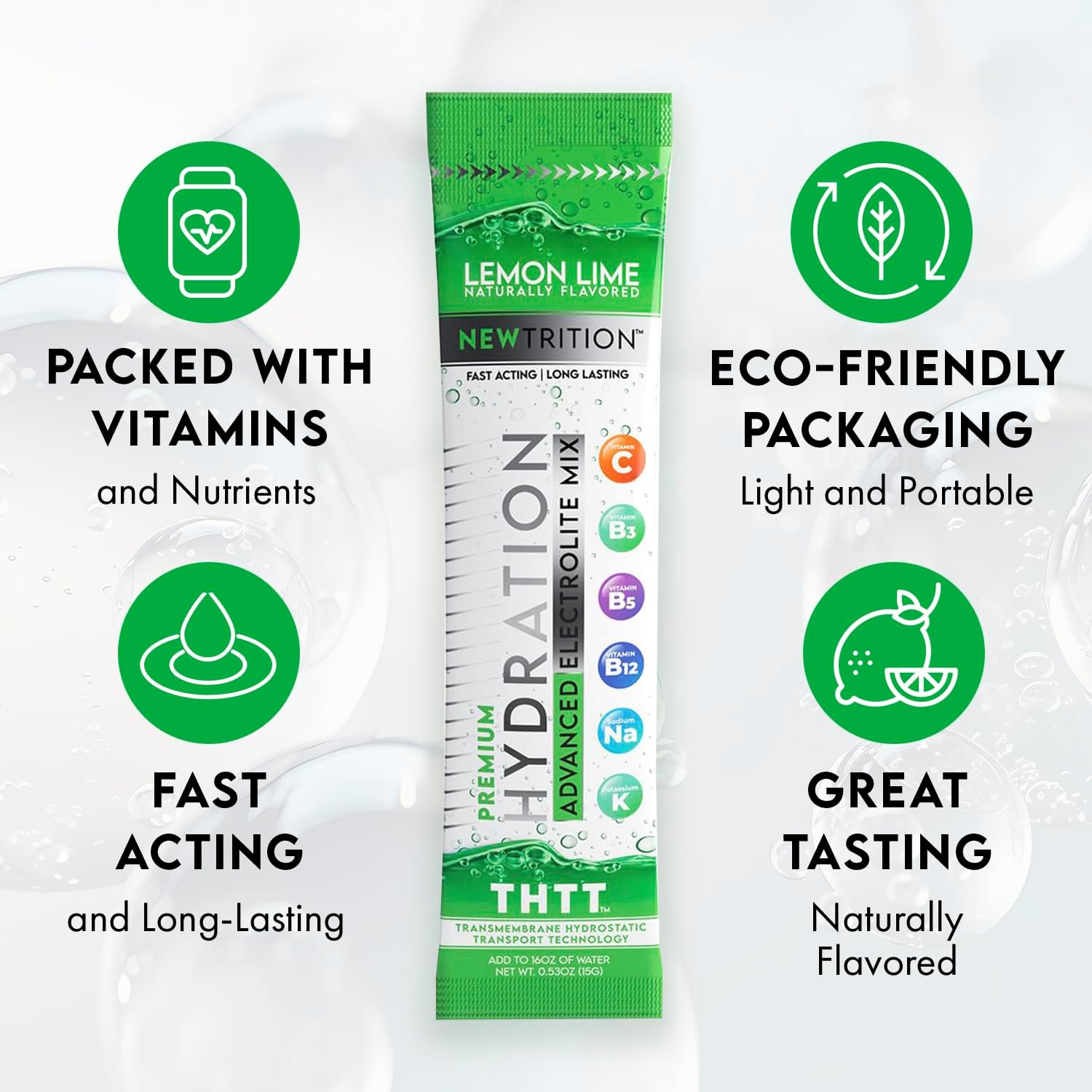 Hydration Powder Packets with Electrolytes, Vitamins C & D, Lemon Lime Flavor - 12 Servings