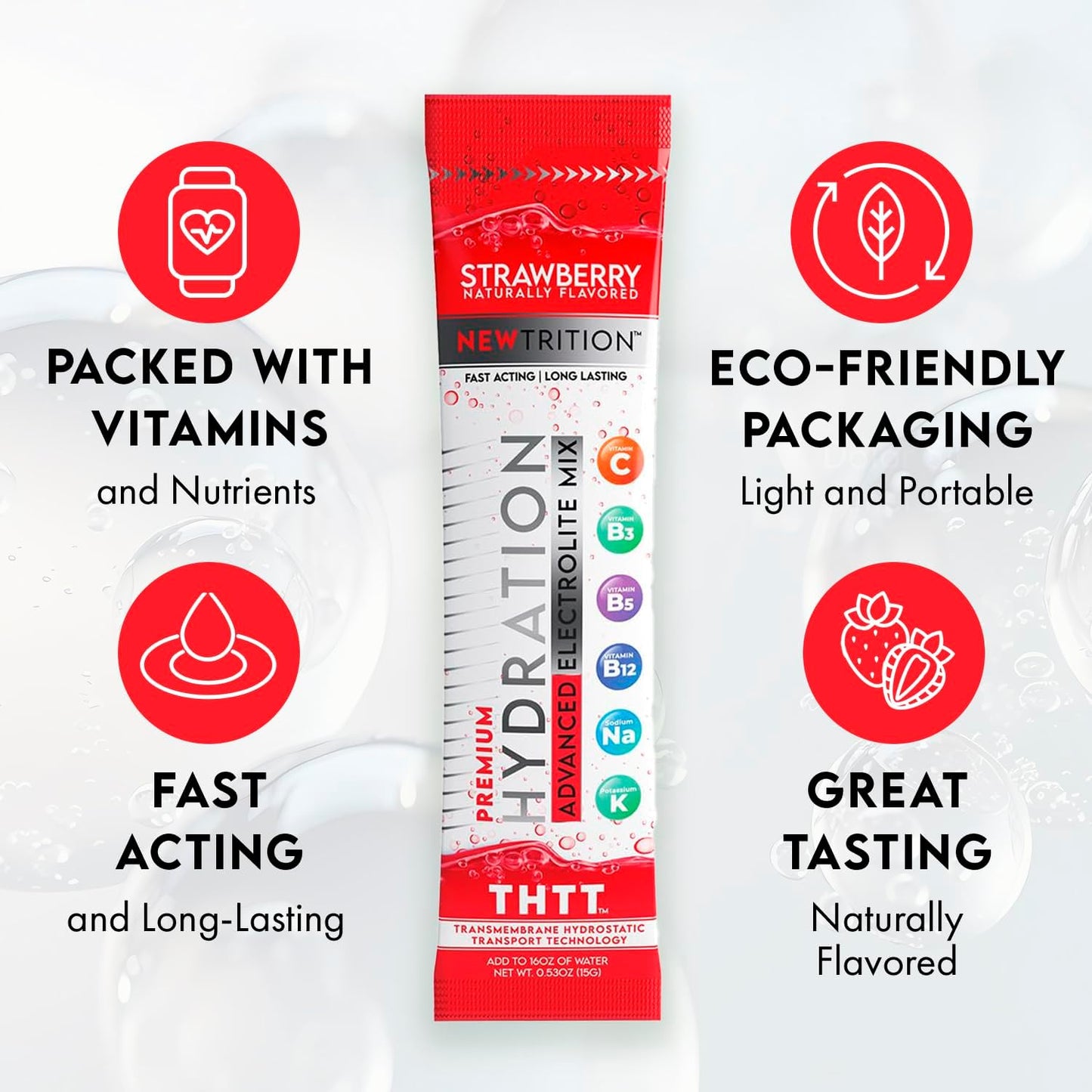 Hydration Powder Packets with Electrolytes, Vitamins C & D, Strawberry Flavor - 24 Servings