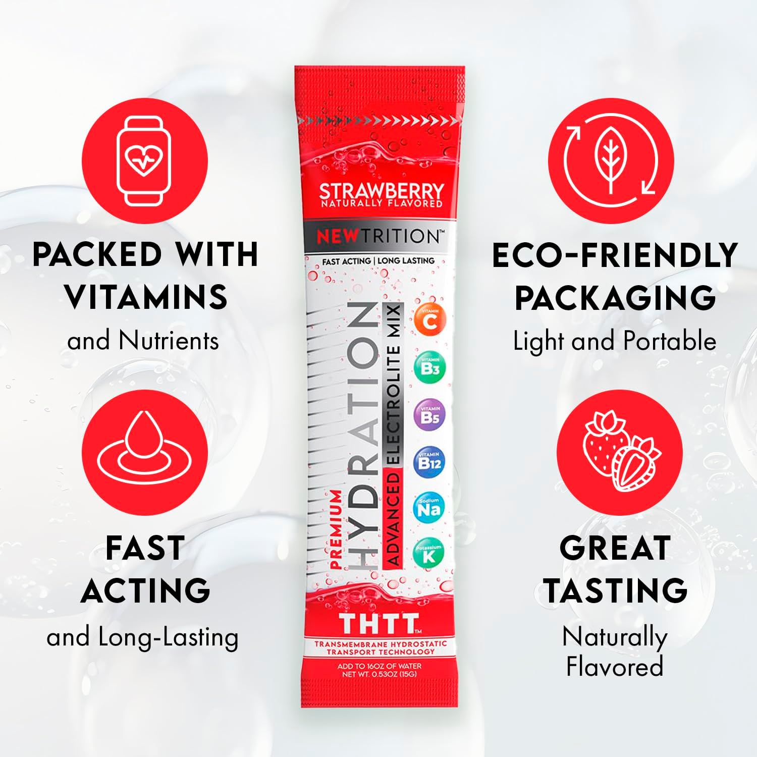 Hydration Powder Packets with Electrolytes, Vitamins C & D, Strawberry Flavor - 24 Servings