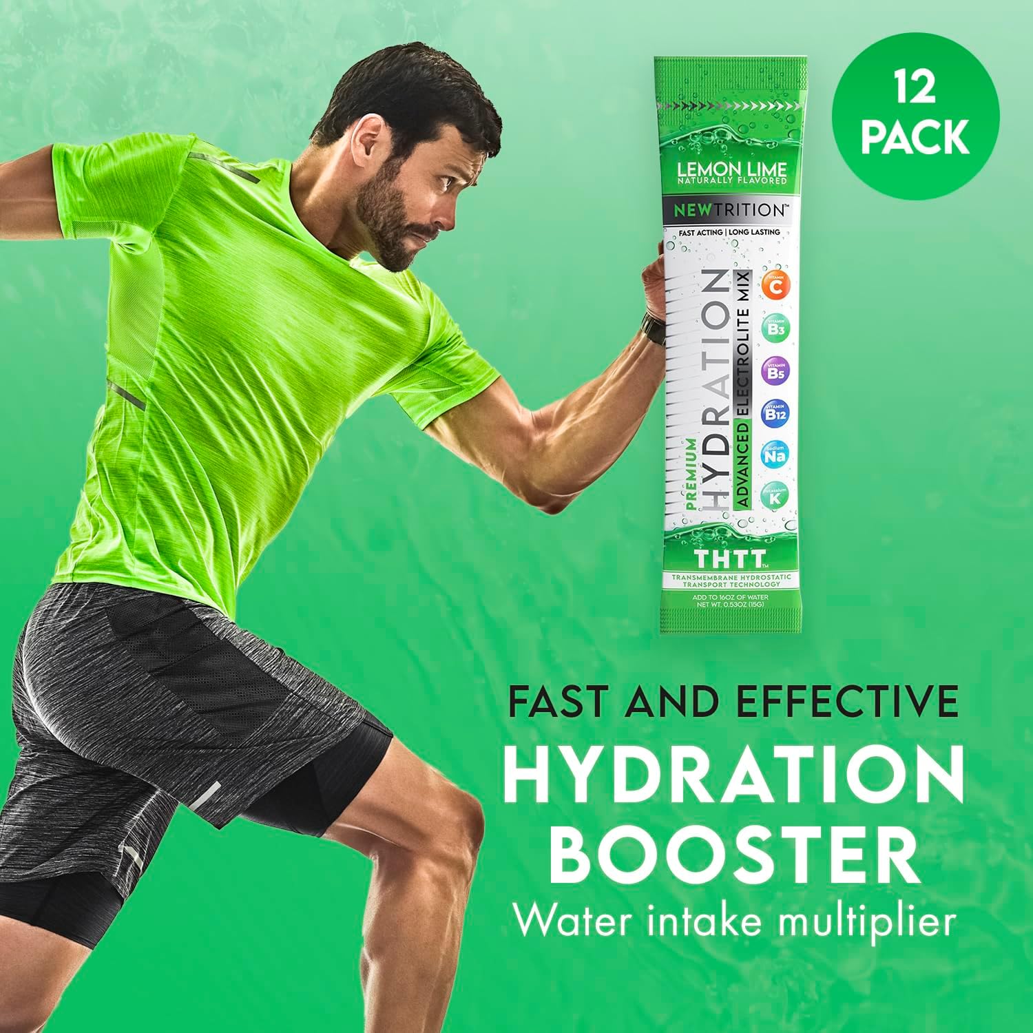 Hydration Powder Packets with Electrolytes, Vitamins C & D, Lemon Lime Flavor - 12 Servings