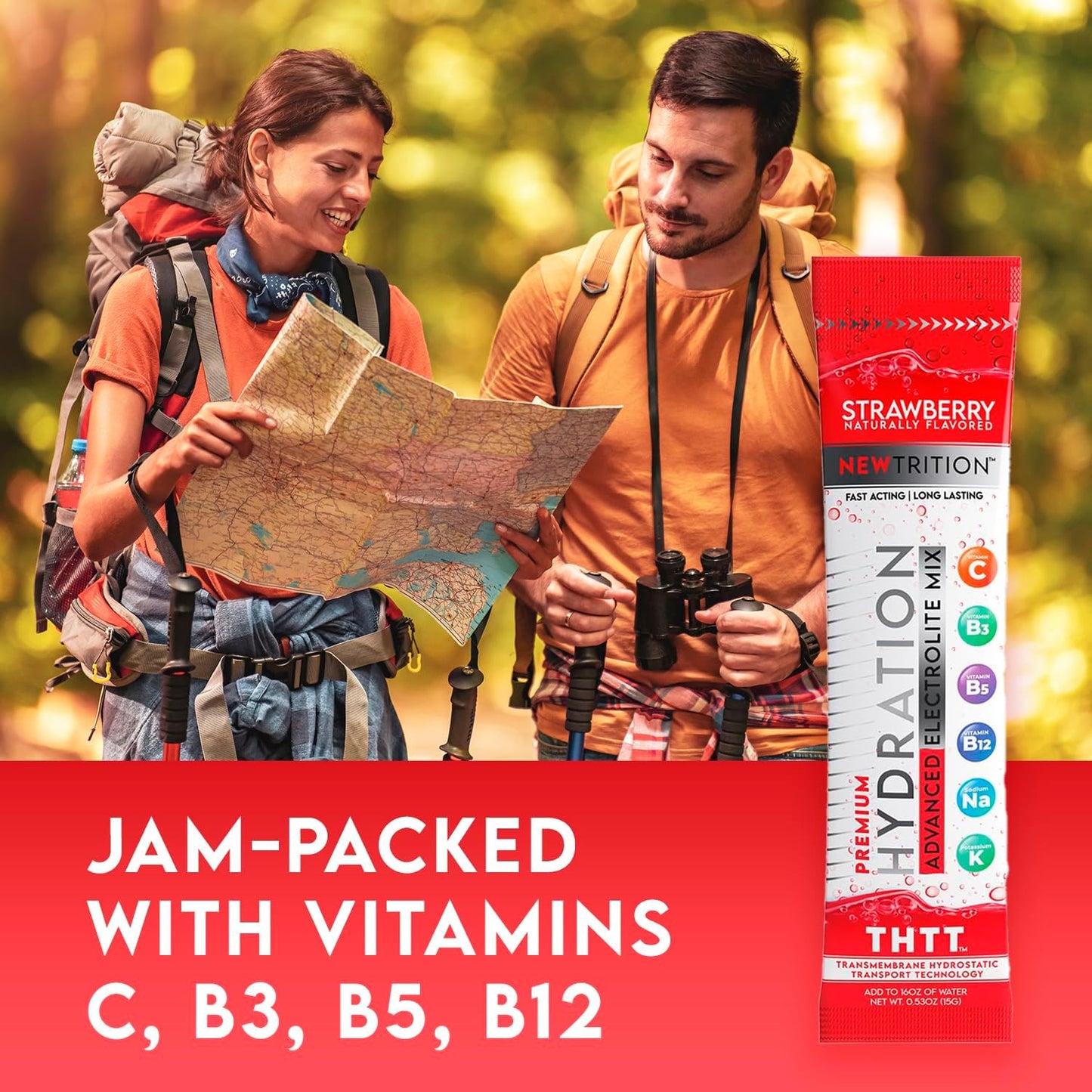 Hydration Powder Packets with Electrolytes, Vitamins C & D, Strawberry Flavor - 24 Servings