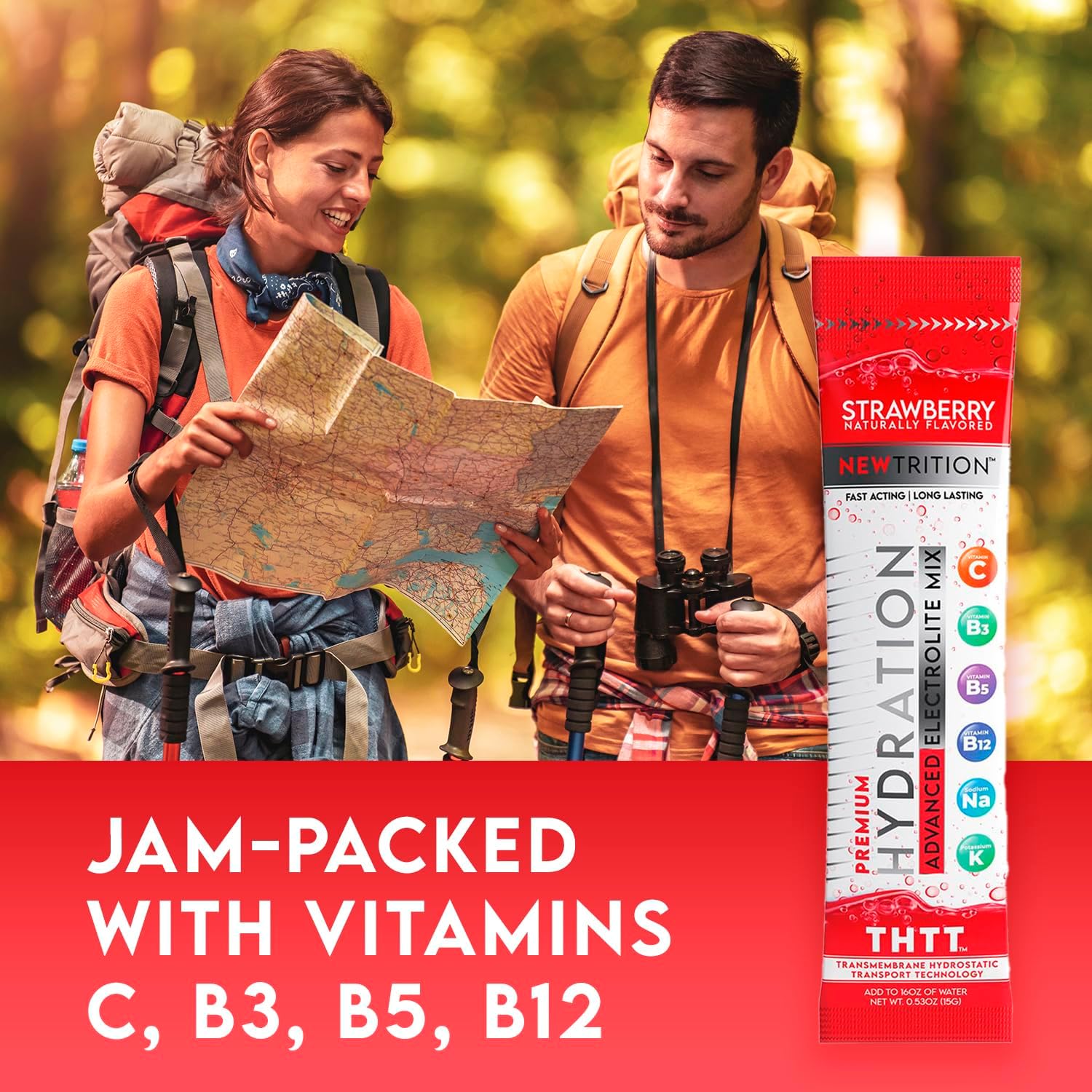 Hydration Powder Packets with Electrolytes, Vitamins C & D, Strawberry Flavor - 24 Servings