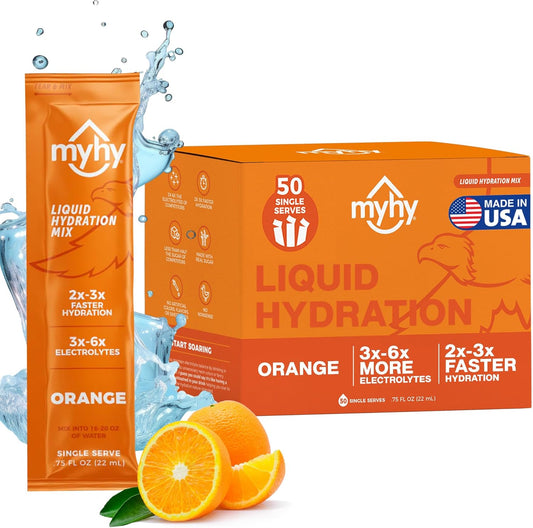 Hydration Support Drink Mix Packets for Adults & Kids - Orange, 50 Count - Electrolyte Formula for Travel, Pregnancy, Sports, Hangovers, Bachelor & Bachelorette Parties