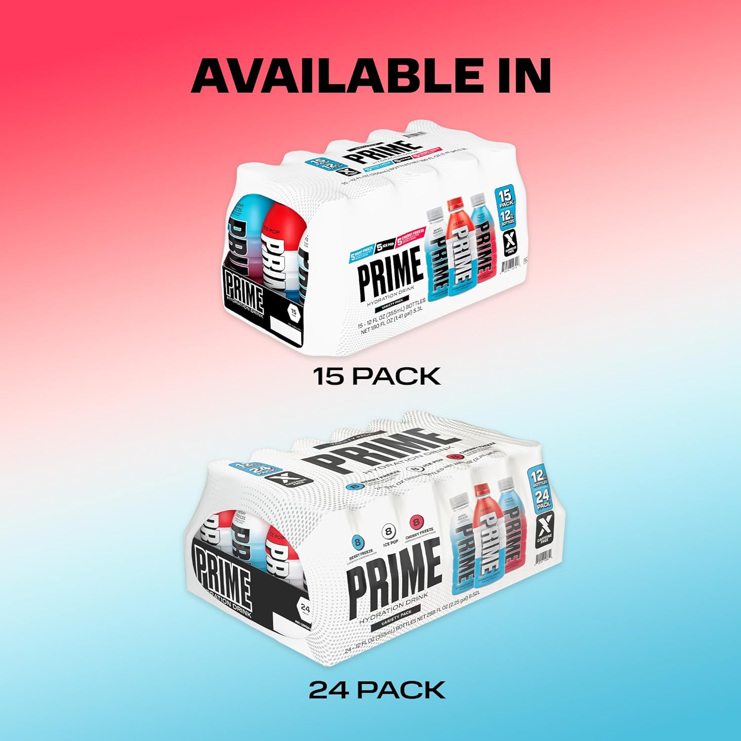 Hydration Variety Pack: Sports Drinks with Electrolytes, 250mg BCAAs, B Vitamins, Antioxidants, Low Sugar - 12oz, 15 Pack