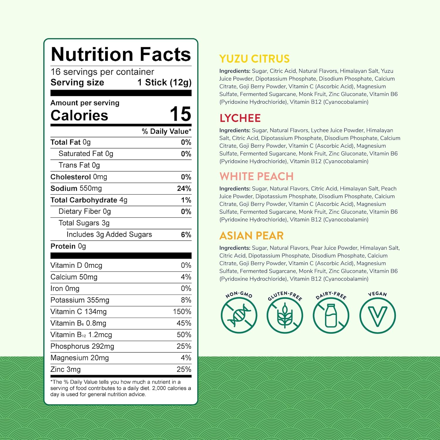 Hydration Variety Pack with Electrolyte Powder, Monk Fruit Sweetener, and Superfood Goji Berry - 16 Packets - On-The-Go Sticks - Low Sugar - Vitamins C, B6, B12