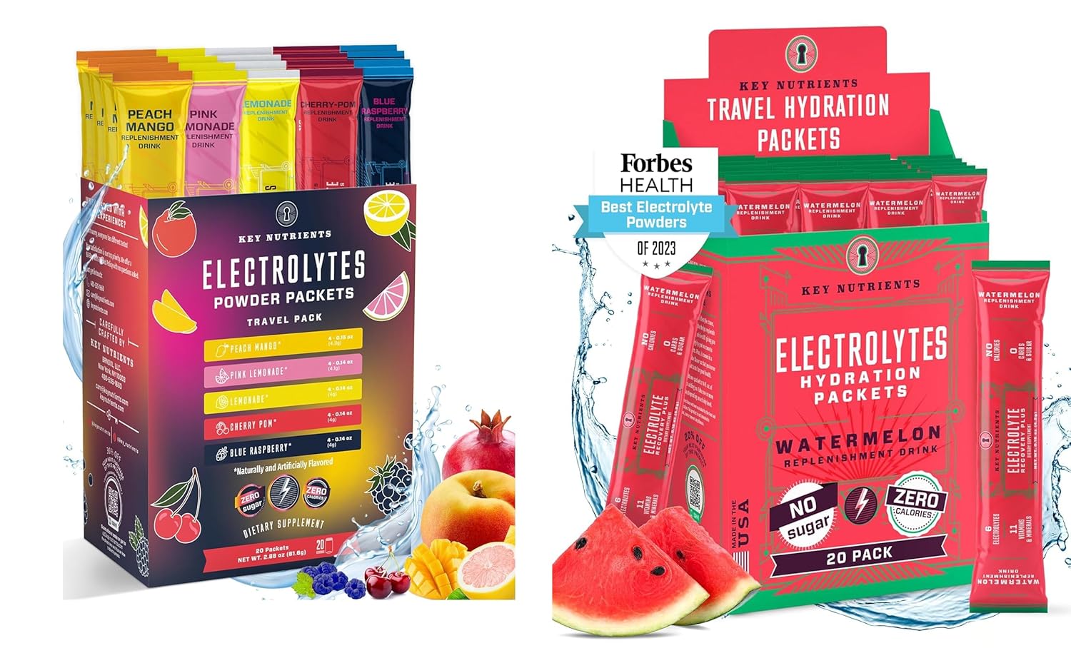 Hydration & Wellness Bundle: Electrolytes Powder Packets Variety Pack with Watermelon Flavor - Sugar-Free, 40 Pack