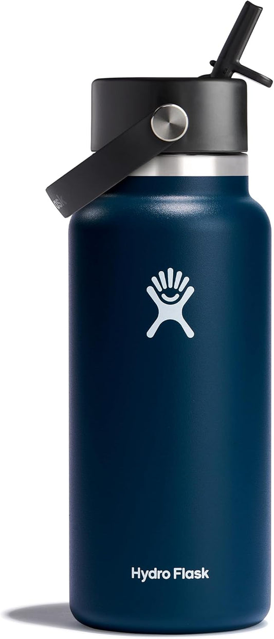 HYDRO FLASK Wide Mouth Stainless Steel Water Bottle with Leakproof Straw Lid - Ideal for Cold Drinks on the Go
