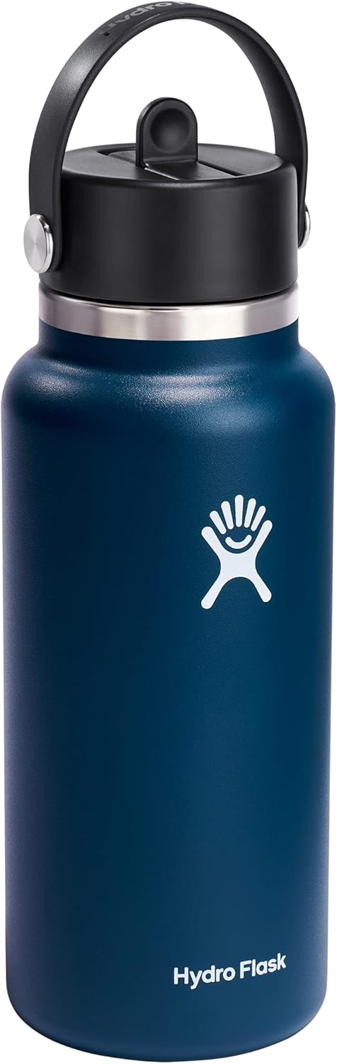HYDRO FLASK Wide Mouth Stainless Steel Water Bottle with Leakproof Straw Lid - Ideal for Cold Drinks on the Go