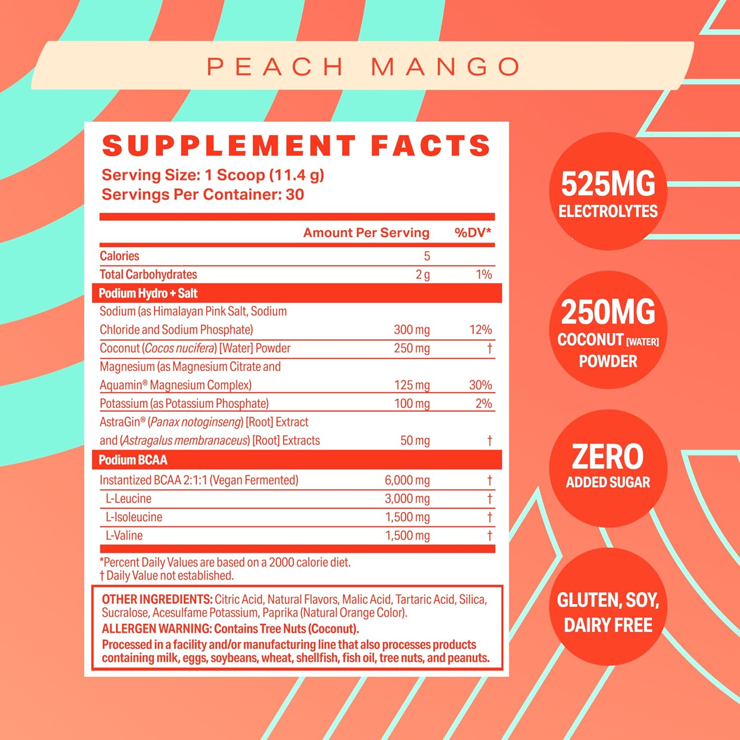 Hydro & Salt Mango Peach BCAA Powder - 30 Servings for Hydration & Recovery with Electrolytes