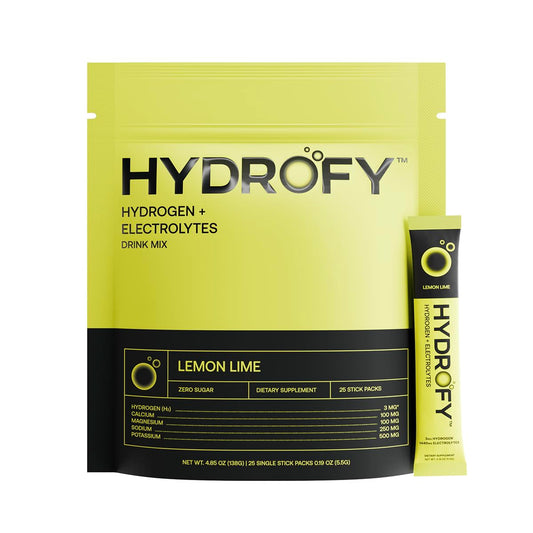 Hydrofy Hydrogen Water & Electrolyte Drink Mix Packets - Superior Hydration with H2, Sodium, Potassium, Magnesium, Calcium, Minerals - Lemon Lime - 25 ct - Sugar-Free