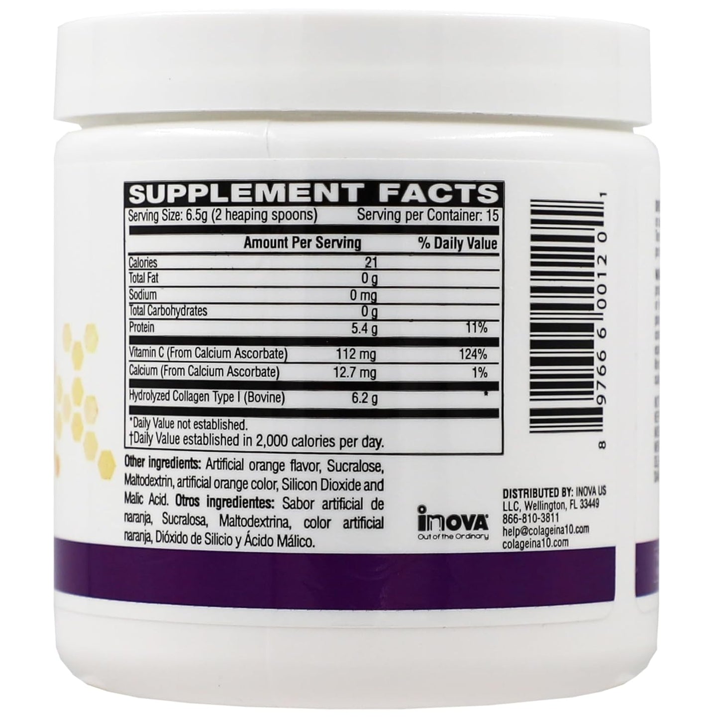 Hydrolized Collagen Powder with Vitamin C, Orange Flavor, Anti-Aging, Water-Soluble - 3.5 Oz Jar