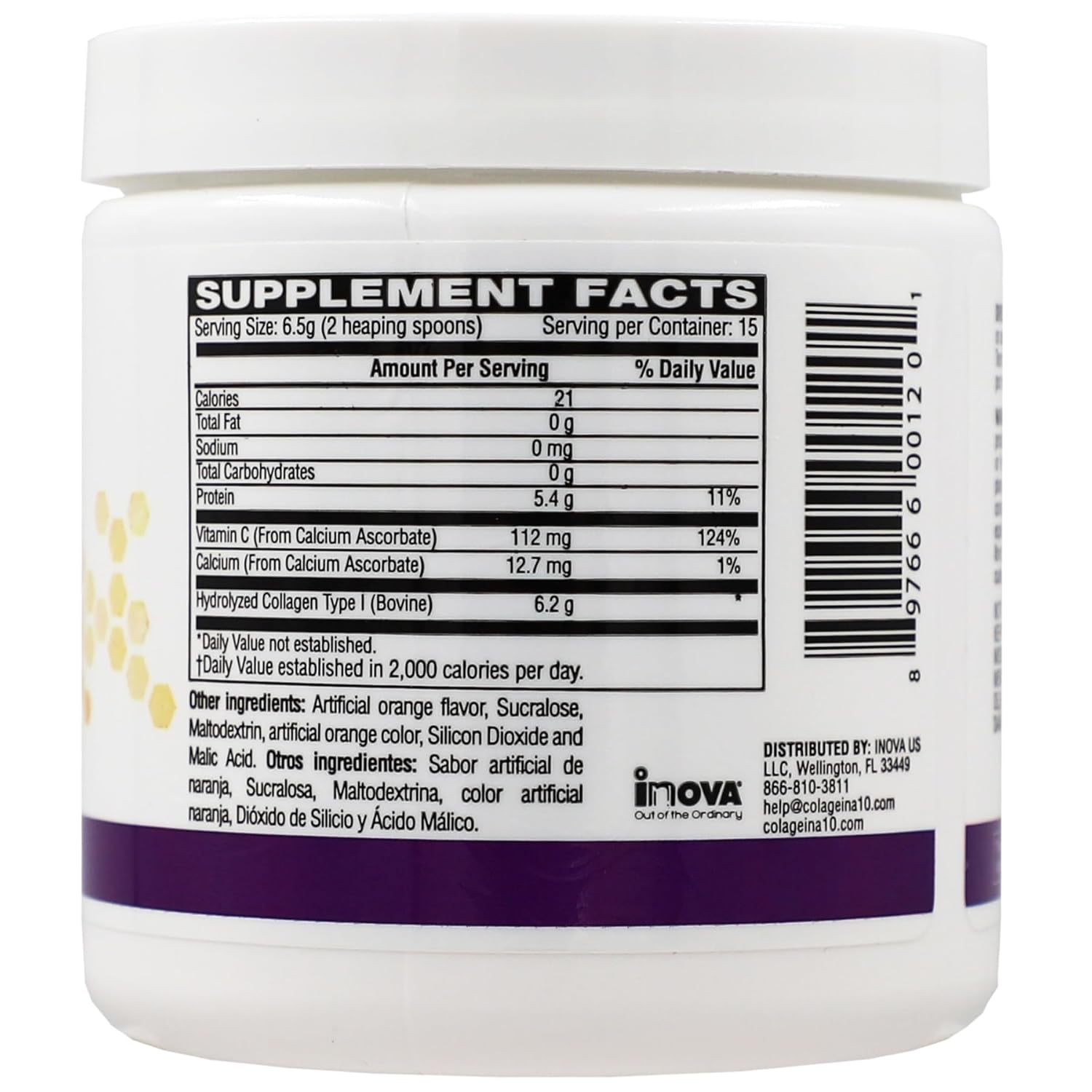 Hydrolized Collagen Powder with Vitamin C, Orange Flavor, Anti-Aging, Water-Soluble - 3.5 Oz Jar