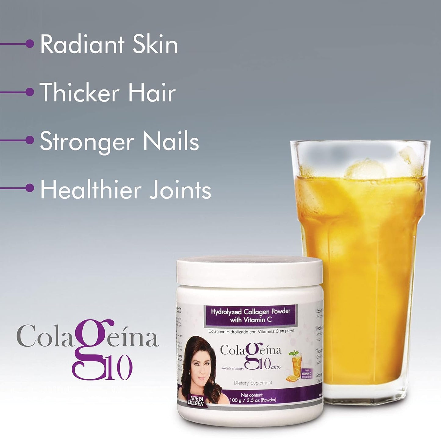 Hydrolized Collagen Powder with Vitamin C, Orange Flavor, Anti-Aging, Water-Soluble - 3.5 Oz Jar