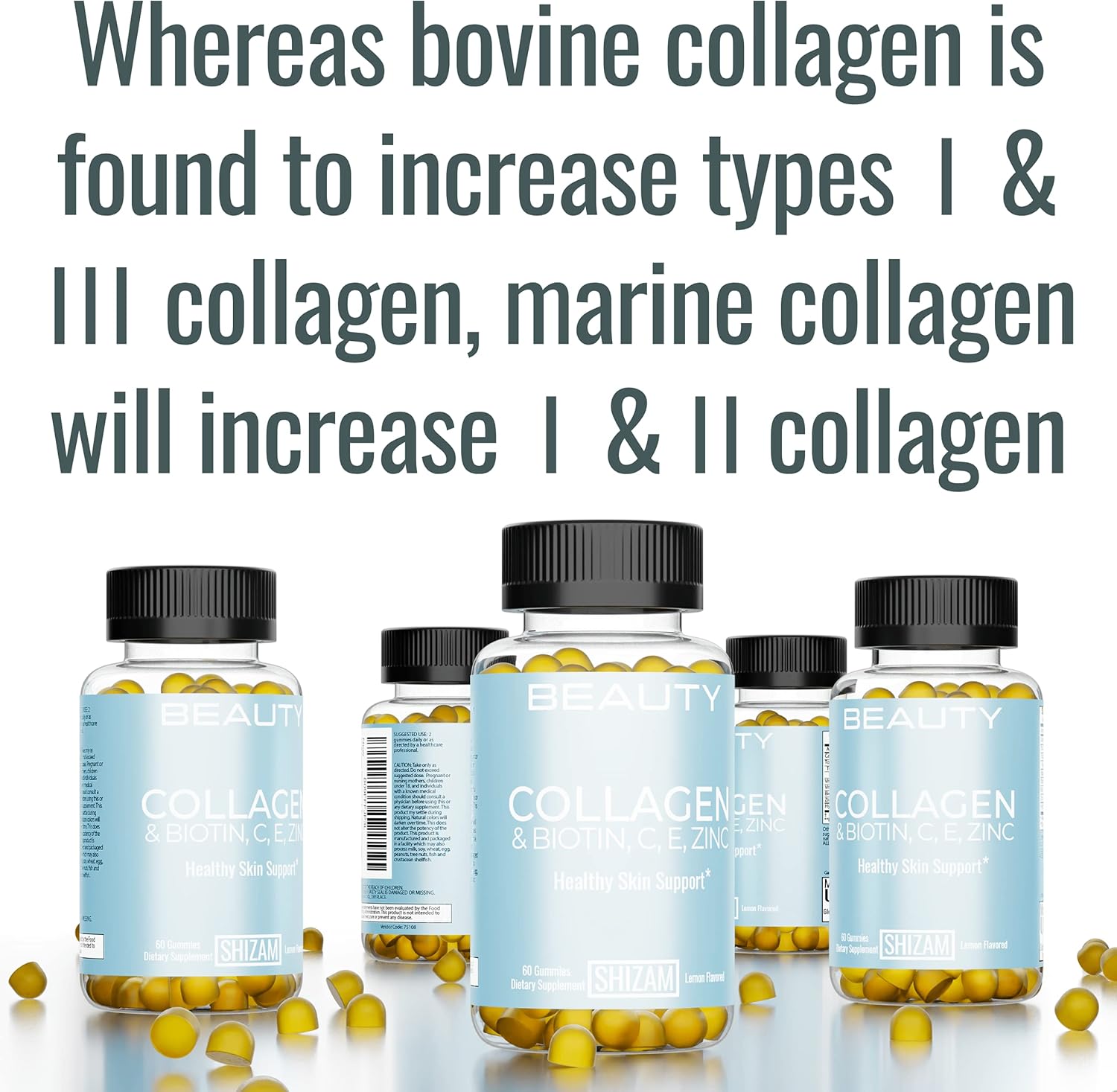 Hydrolyzed Bovine Collagen Biotin Gummies for Hair Growth & Strong Nails with Multi-Vitamins C, E, and Zinc - Alternative to Liquid Drops and Pills for Women