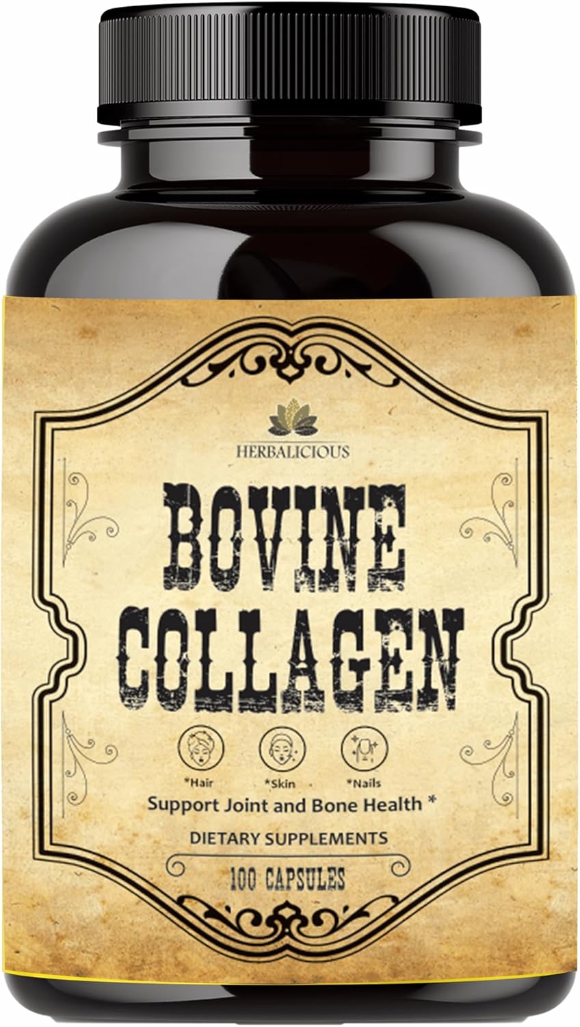 Hydrolyzed Bovine Collagen Capsules for Joint, Nerve & Bone Support - Non-GMO Dietary Supplement for Men and Women - Anti-Aging - 100 Capsules