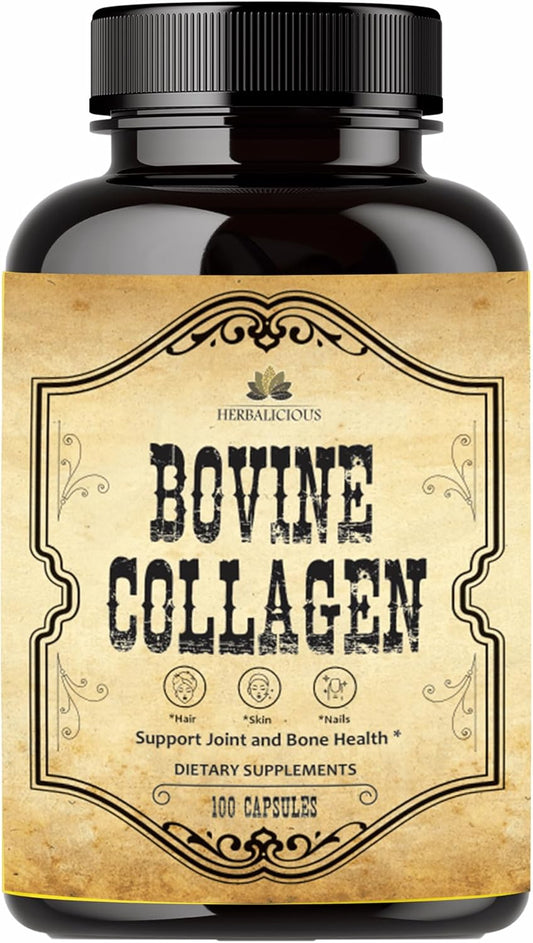 Hydrolyzed Bovine Collagen Capsules for Joint, Nerve & Bone Support - Non-GMO Dietary Supplement for Men and Women - Anti-Aging - 100 Capsules