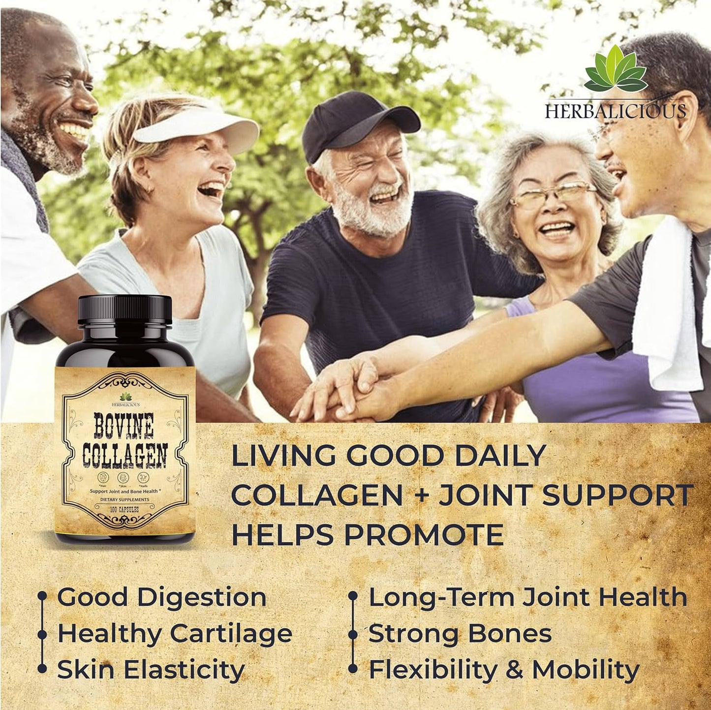 Hydrolyzed Bovine Collagen Capsules for Joint, Nerve & Bone Support - Non-GMO Dietary Supplement for Men and Women - Anti-Aging - 100 Capsules