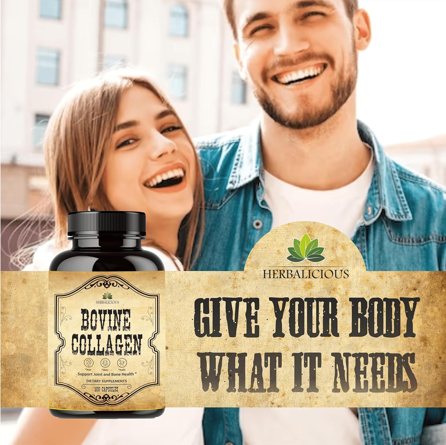 Hydrolyzed Bovine Collagen Capsules for Joint, Nerve & Bone Support - Non-GMO Dietary Supplement for Men and Women - Anti-Aging - 100 Capsules