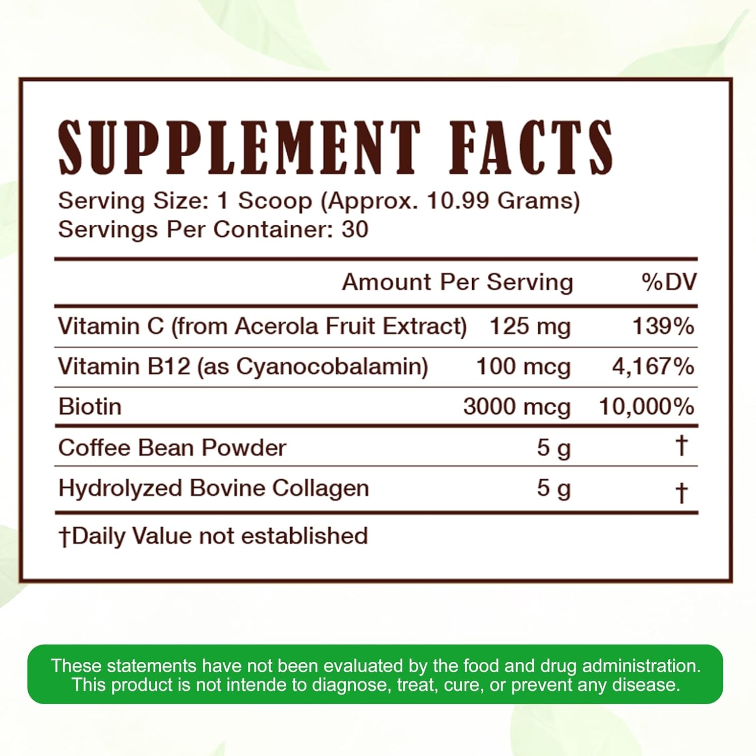 Hydrolyzed Bovine Peptide Coffee Collagen with Vitamin C & B12 - Hair, Skin, Nail & Joint Support - Dairy & Sugar-Free - 30 Servings