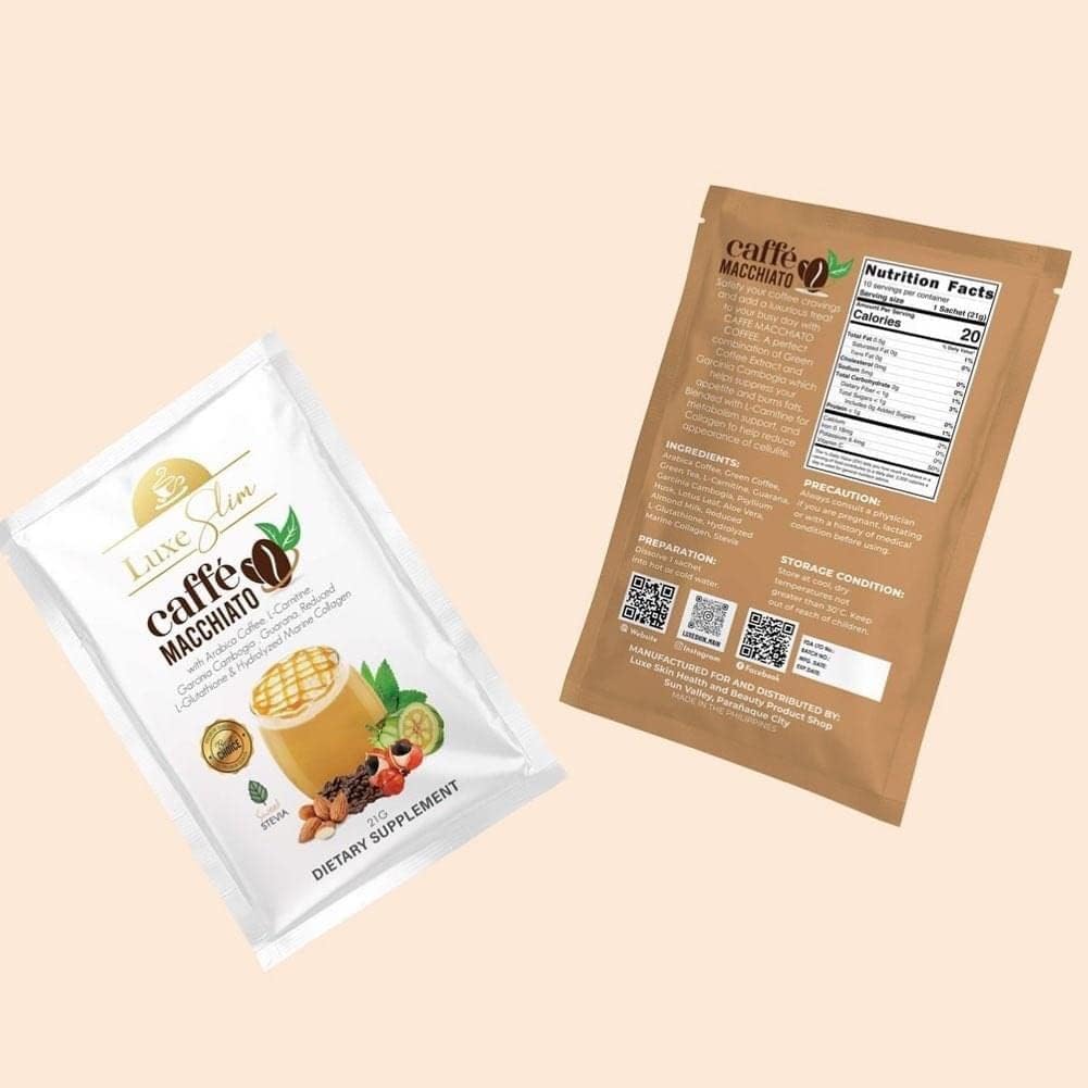 Hydrolyzed Collagen & Glutathione Cafe Macchiato Sachets - 21g x 10, Pack of 10 - Luxe Slim Formula