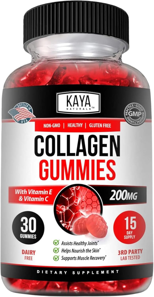 Hydrolyzed Collagen Gummies with Vitamin C & Biotin - 1000mg Supplement for Men & Women - 30 Count - Strawberry Flavor