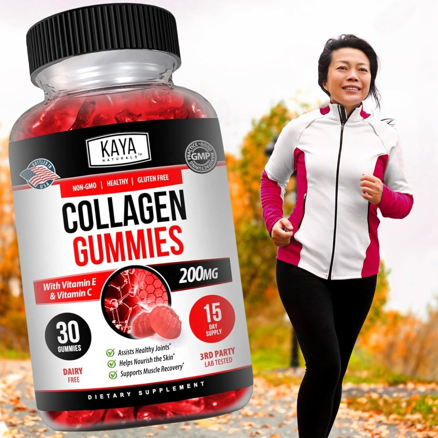 Hydrolyzed Collagen Gummies with Vitamin C & Biotin - 1000mg Supplement for Men & Women - 30 Count - Strawberry Flavor