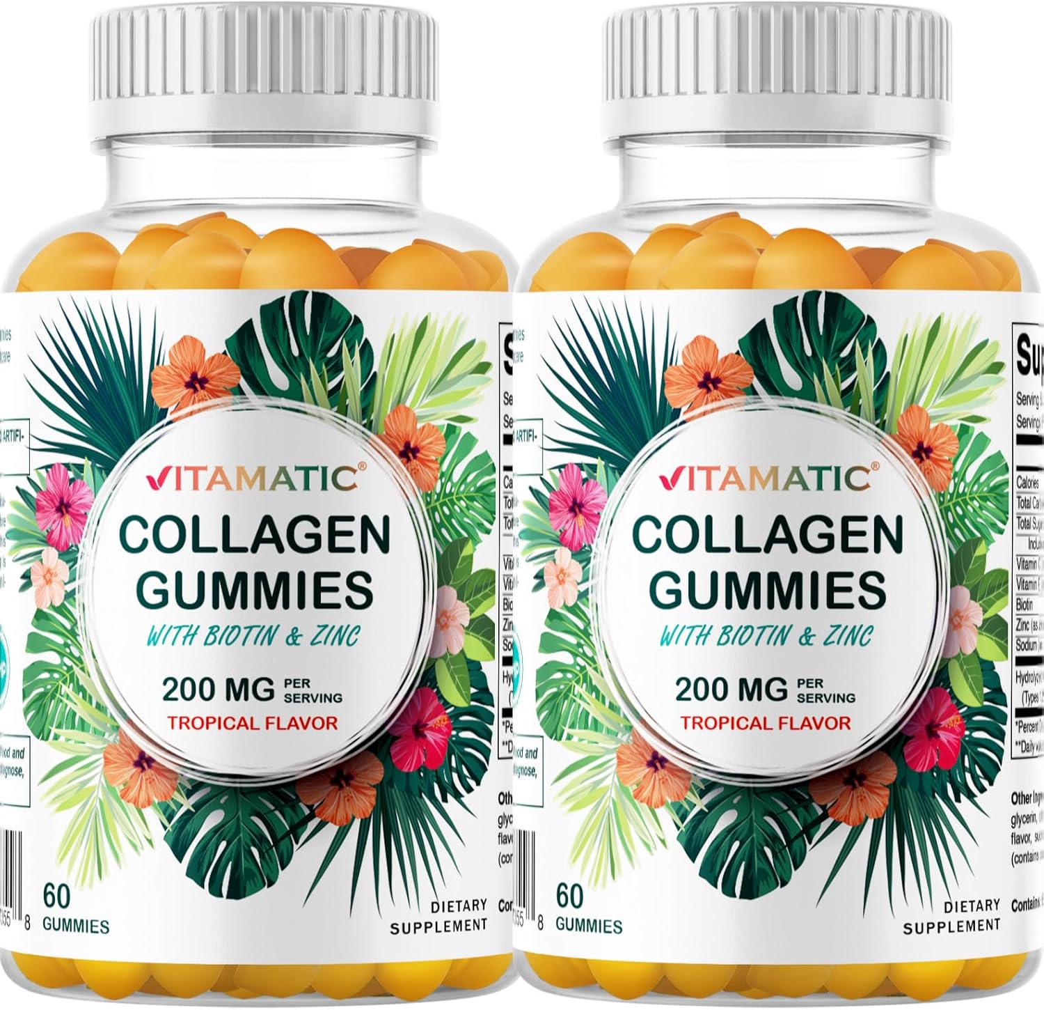 Hydrolyzed Collagen Gummies with Vitamin C, Zinc, and Biotin - 2 Pack, 200 mg, 120 Gummies