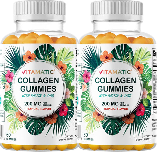 Hydrolyzed Collagen Gummies with Vitamin C, Zinc, and Biotin - 2 Pack, 200 mg, 120 Gummies