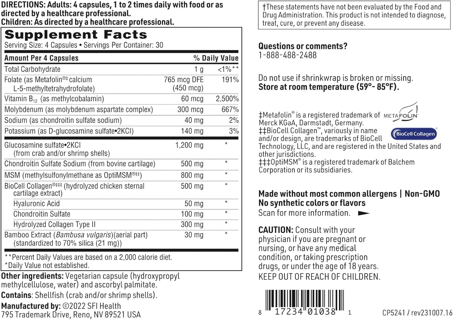 Hydrolyzed Collagen Joint Support Formula with Chondroitin & Hyaluronic Acid - 120 Capsules for Joint Recovery & Cartilage Production