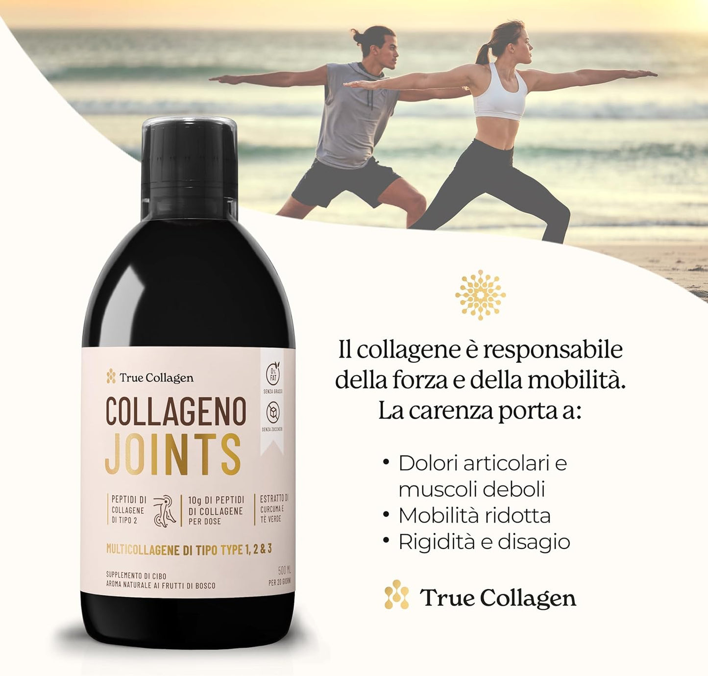Hydrolyzed Collagen Liquid Supplement | 10,000 mg True Collagen Joints - 500 ml, 20 Day Supply | With Glucosamine, MSM, and Chondroitin for Joint Support | 100% Natural Berry Flavor, Sugar-Free