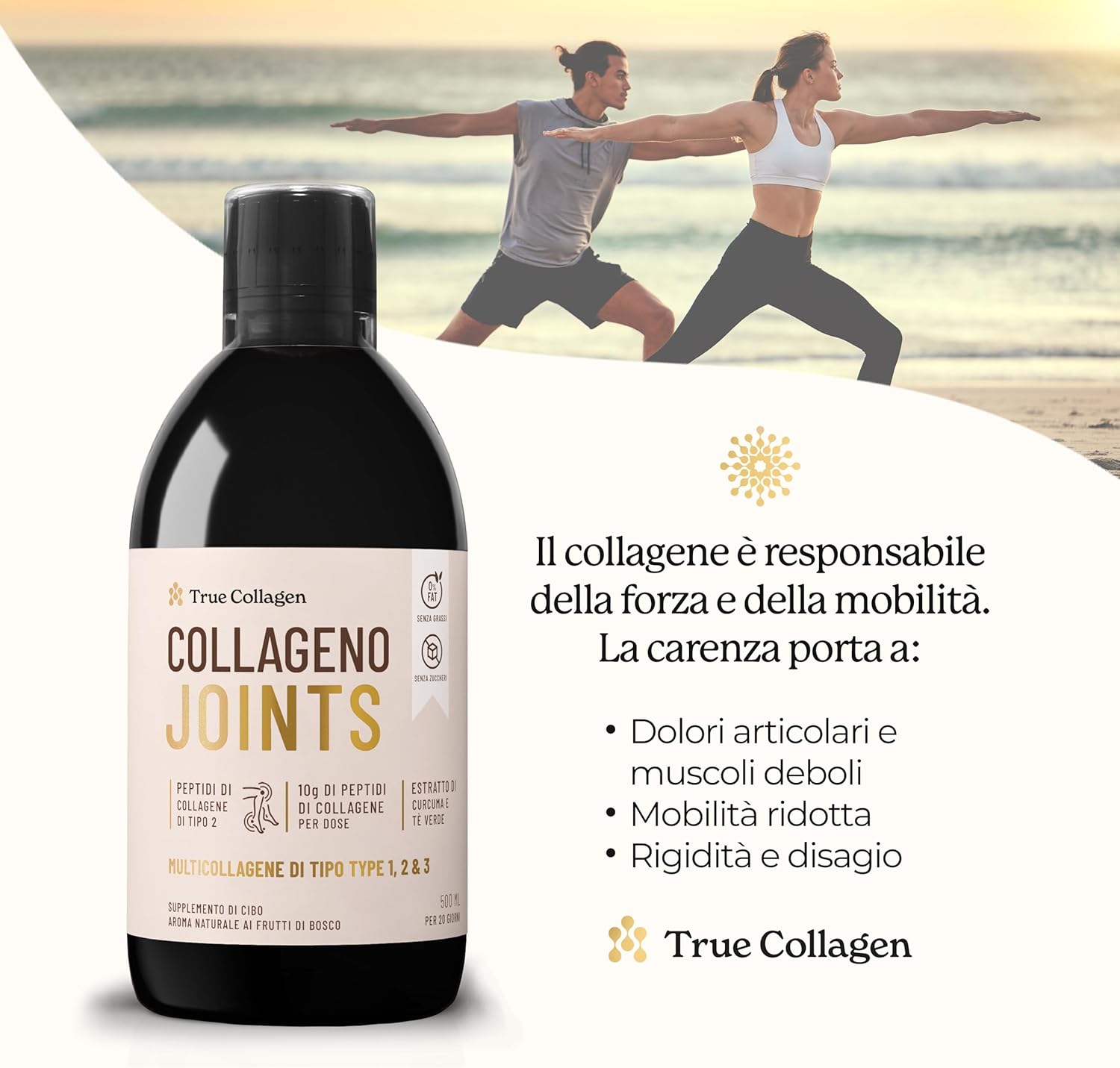Hydrolyzed Collagen Liquid Supplement | 10,000 mg True Collagen Joints - 500 ml, 20 Day Supply | With Glucosamine, MSM, and Chondroitin for Joint Support | 100% Natural Berry Flavor, Sugar-Free