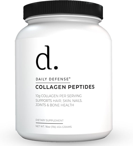 Hydrolyzed Collagen Peptides for Daily Defense - 16oz Powder for Hair, Skin, Nails, Joints & Bone Health - Type 1 and 3, High Absorption Formula