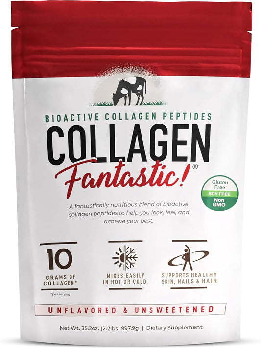 Hydrolyzed Collagen Peptides Powder - Grass Fed Bovine Protein for Joint, Bone & Skin Support - 90 Servings, Type 1 & III, Gluten Free & Non-GMO - 2.2 Lb