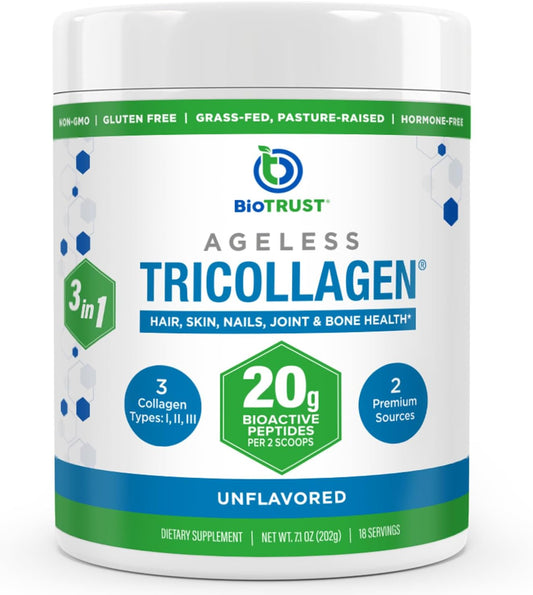 Hydrolyzed Collagen Peptides Powder - Types I, II, & III - Grass Fed Protein for Anti Aging - Skin, Hair, Bone & Joint Health - Unflavored 7 Oz