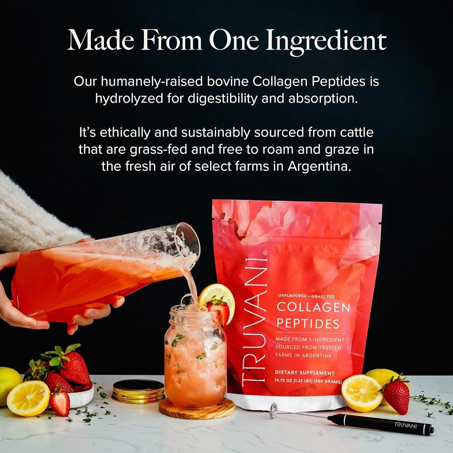 Hydrolyzed Collagen Peptides Powder - Unflavored Grass-Fed Protein for Hair, Skin, Nails, Joints - Keto, Dairy & Gluten Free - 7 Servings