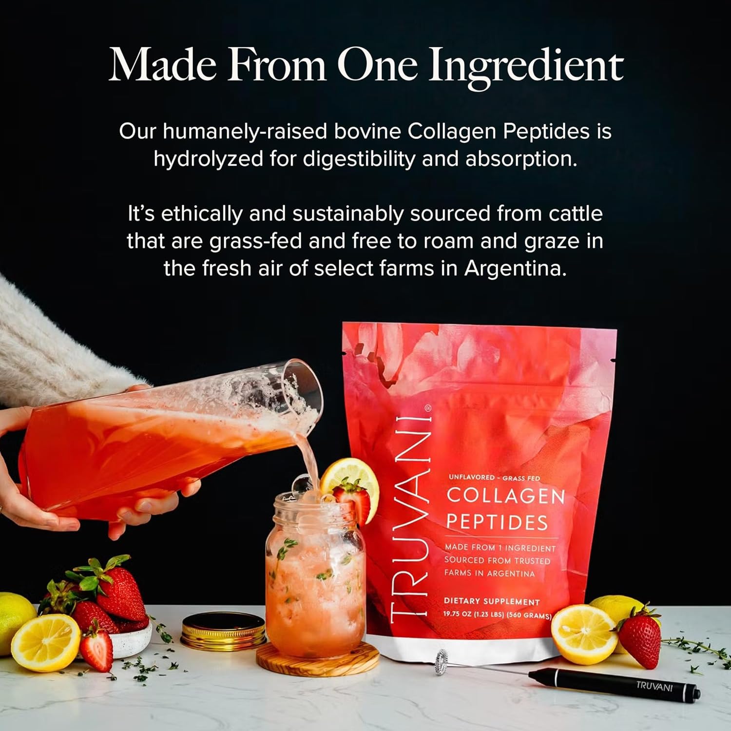 Hydrolyzed Collagen Peptides Powder - Unflavored Grass-Fed Protein for Hair, Skin, Nails, Joints - Keto, Dairy & Gluten Free - 7 Servings