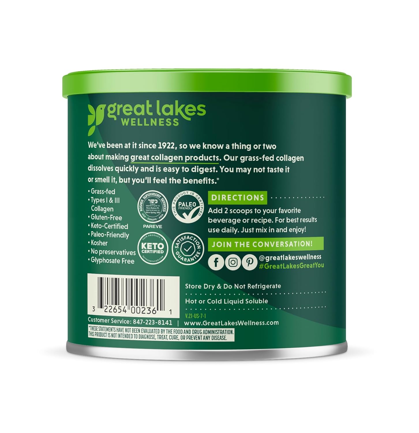 Hydrolyzed Collagen Peptides Powder Supplement for Skin Hair Nail Joints - Unflavored - Quick Dissolve - Great Lakes Wellness - 7oz - Non-GMO, Keto, Paleo, Gluten-Free - BoostGo Australia