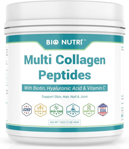 Hydrolyzed Collagen Peptides Powder with Biotin & HA - Supports Hair, Skin, Nails, and Joints - 5 Types of Collagen Peptides