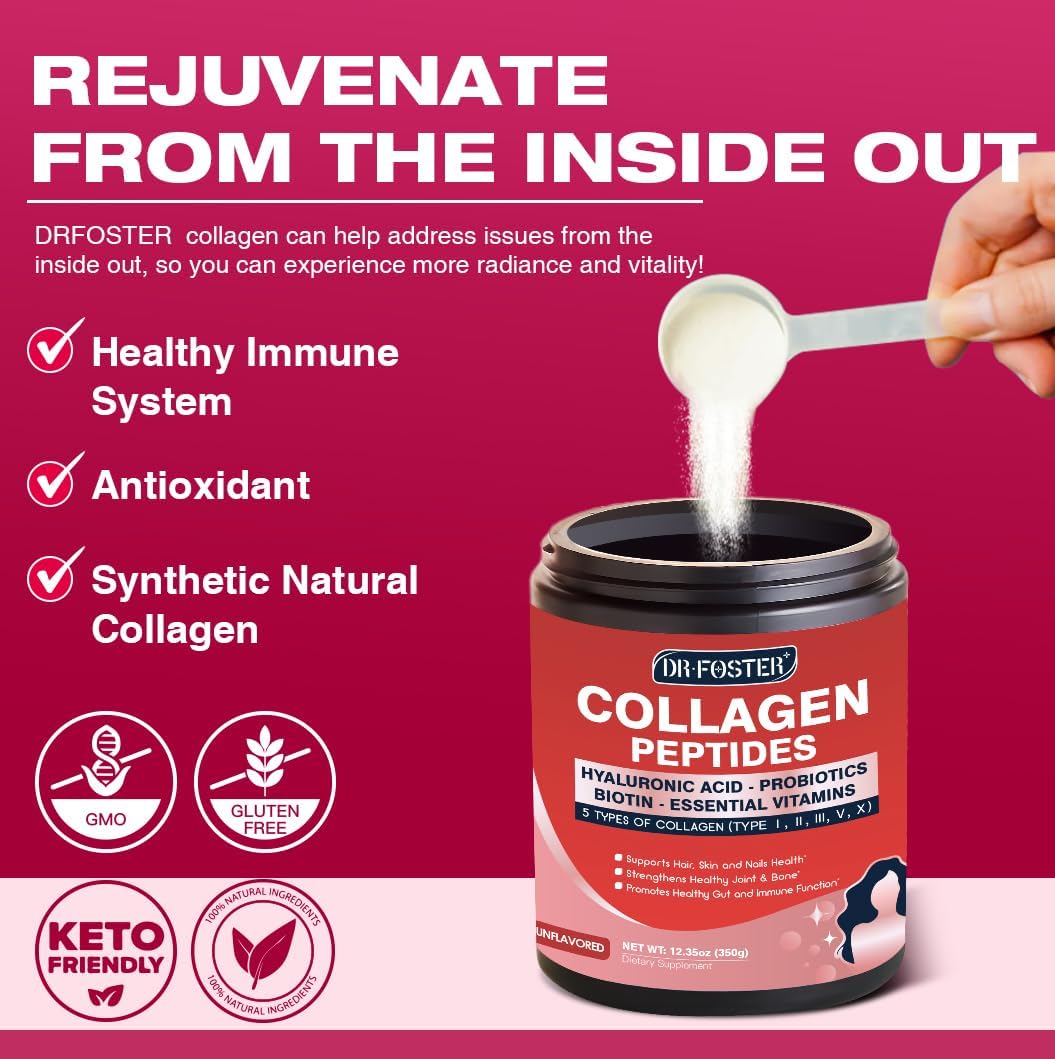 Hydrolyzed Collagen Peptides Powder with Probiotics, Multivitamins, Hyaluronic Acid, and Biotin - 35 Servings - Supports Skin, Hair, Nails, Joints, and Gut
