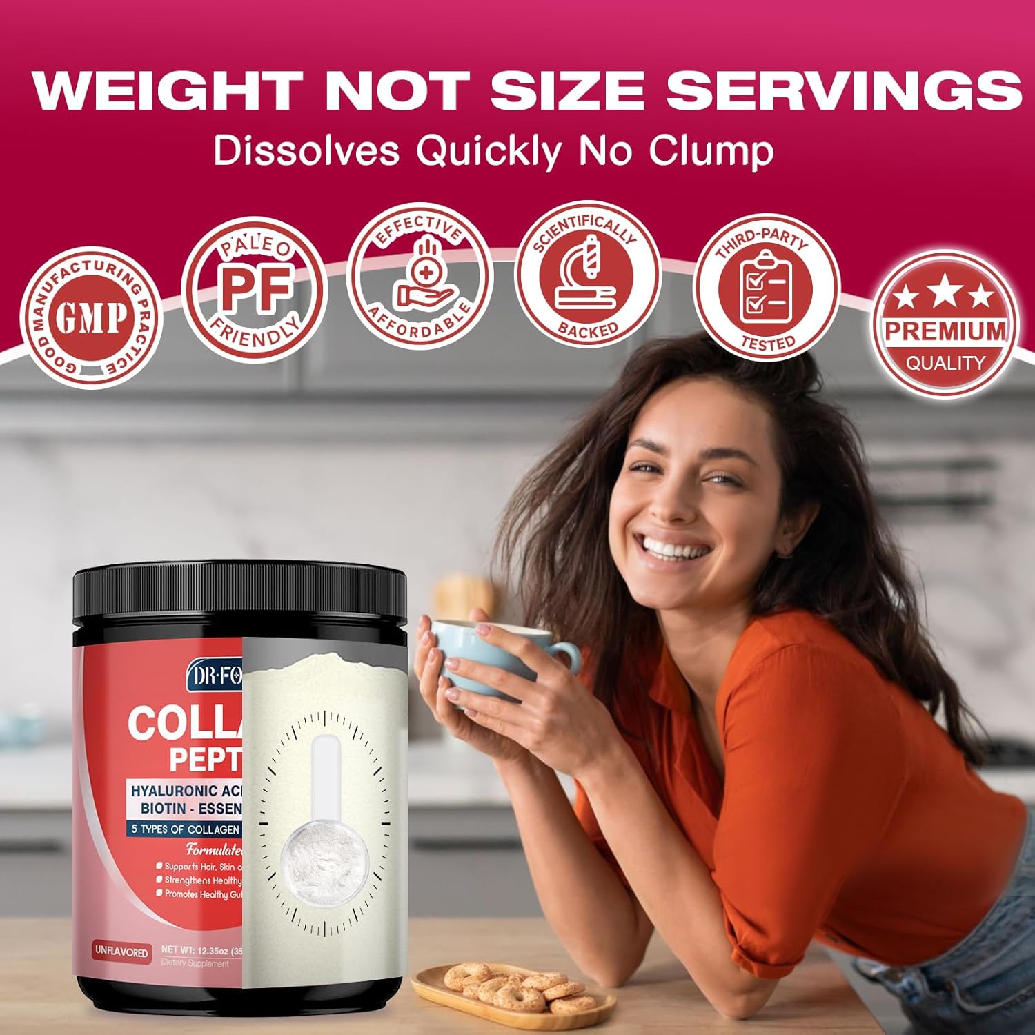 Hydrolyzed Collagen Peptides Powder with Probiotics, Multivitamins, Hyaluronic Acid, and Biotin - 35 Servings - Supports Skin, Hair, Nails, Joints, and Gut