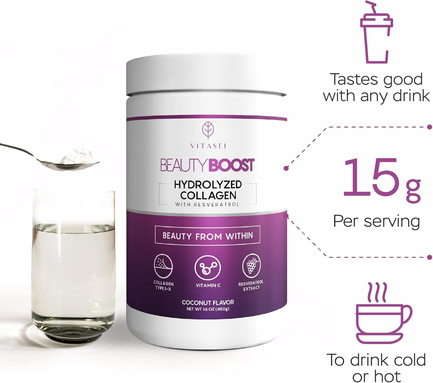 Hydrolyzed Collagen Peptides Powder with Vitamin C, Resveratrol, and Teatox Cleanse Support Powder - Digestion Booster with Green Tea, Spirulina, Artichoke