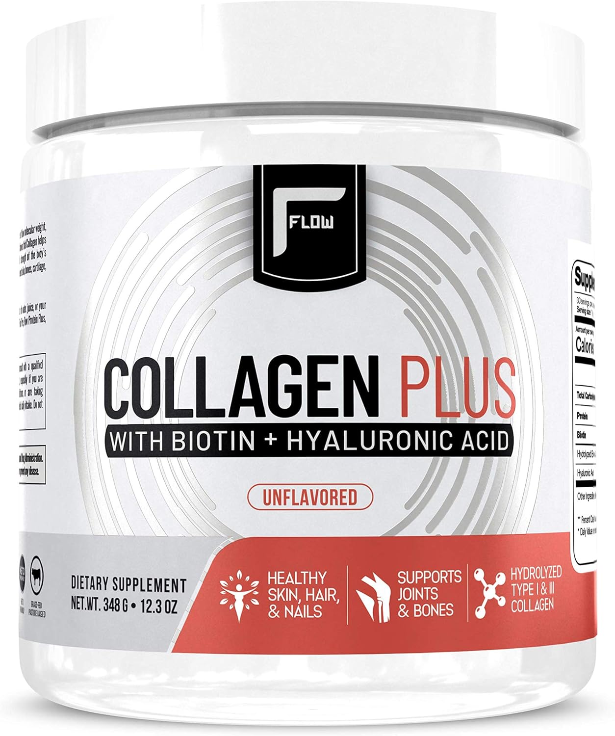 Hydrolyzed Collagen Peptides Protein Powder with Hyaluronic Acid, Biotin - Type I & III - 348g Pack