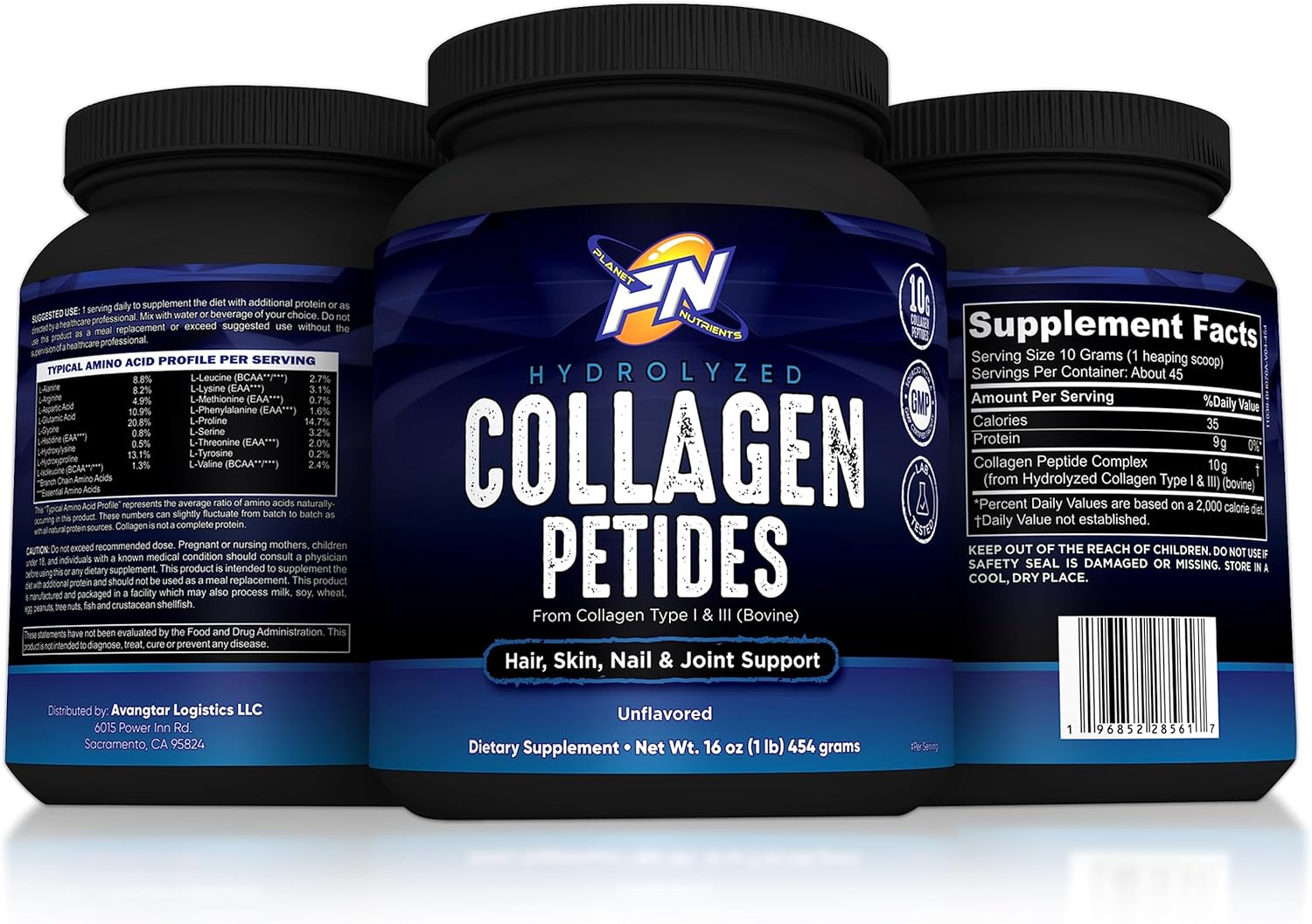 Hydrolyzed Collagen Peptides Type I & III - Support for Hair, Skin, Nails, Joints - Planet Nutrients