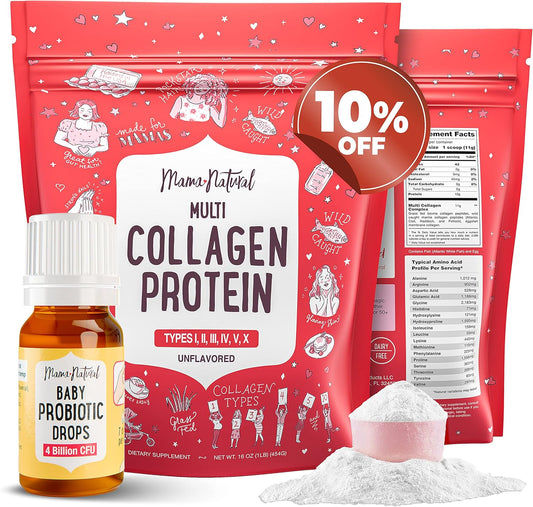 Hydrolyzed Collagen & Probiotic Drops Gift Pack for Moms and Babies - Multi Collagen Protein Powder for Women, Colic Relief for Infants