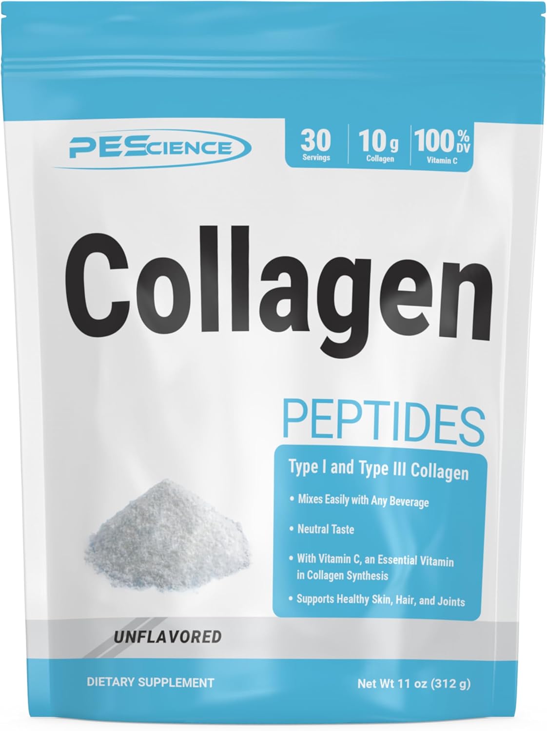 Hydrolyzed Collagen Protein Powder with Vitamin C - 30 Servings, Unflavored for Hair, Skin, and Nails Support