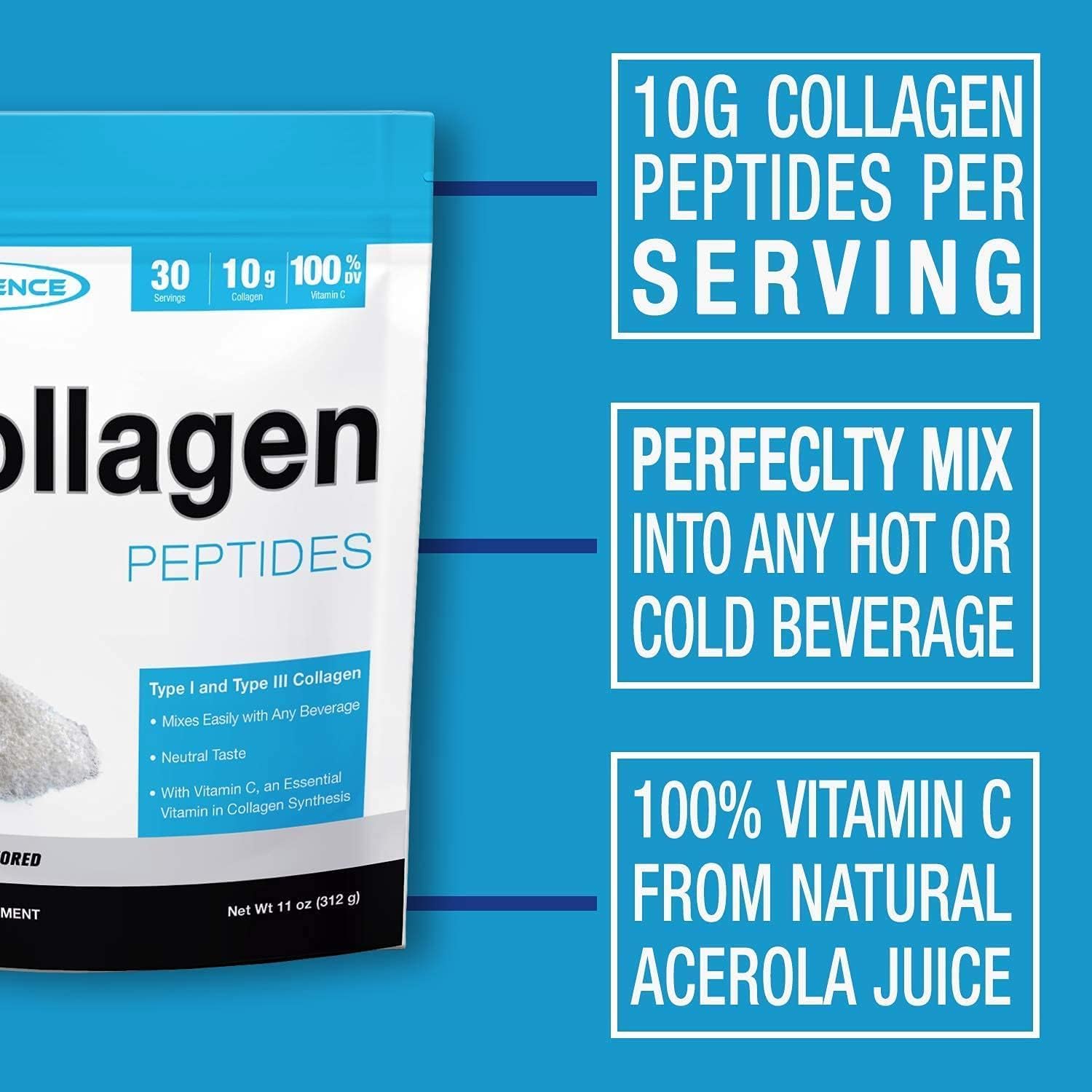 Hydrolyzed Collagen Protein Powder with Vitamin C - 30 Servings, Unflavored for Hair, Skin, and Nails Support
