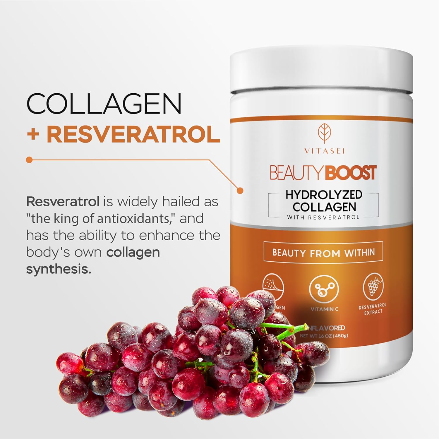 Hydrolyzed Collagen Wellness Bundle with Vitamin C & Resveratrol for Hair, Skin, Nails, Bones, & Joints
