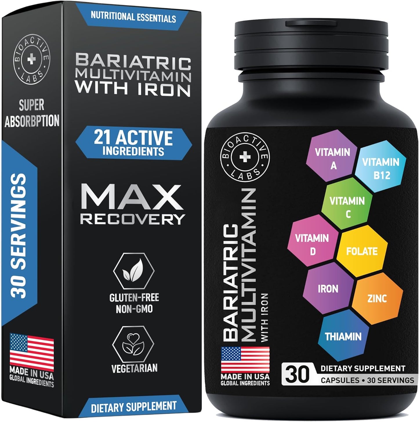 Hydrolyzed Liquid Collagen with Biotin and Bariatric Multivitamin Bundle for Body Support